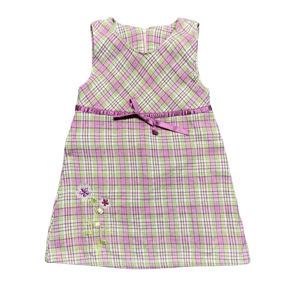 OshKosh B'Gosh‎ Vintage Plaid Sleeveless Dress Baby Girl Size 2T Embroidered